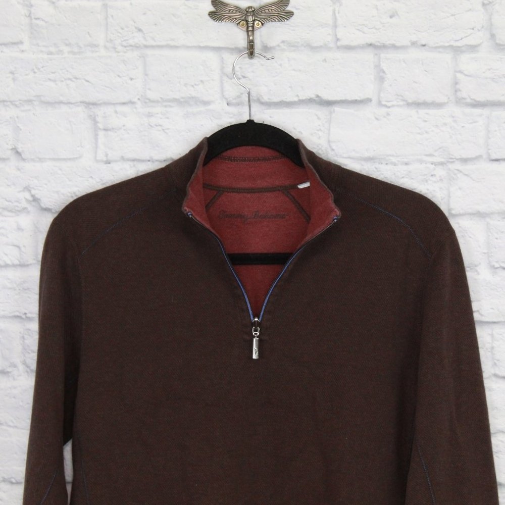 Tommy Bahama Brown Quarter Zip Long Sleeves Pullover Sweater Size Large - Picture 5 of 8